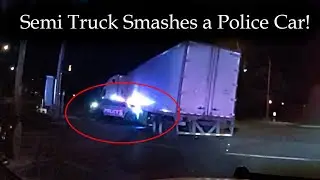 Semi Truck Driver Crushes Police Car during Pursuit