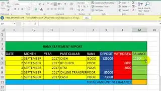 Excel Tutorial  Bank Statement Report sheet  with formula in Urdu Hindi by Taleem Hi Taleem