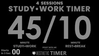 DARK Mode, Pomodoro 45/10 Study Timer, No Music, Minimalist Design, 4 Sets, 45 Minute Study
