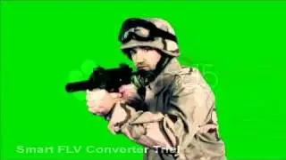 Stock Video Footage  green screen soldier with automatic weapon enter right
