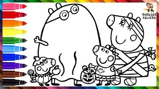 Dibuja y Colorea A Peppa Pig Y Su Familia En Disfraces De Halloween 🐷🎃👻🍭🍬☠️ Dibujos Para Niños