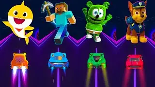 Baby Shark vs Minecraft vs Gummy Bear vs Paw Patrol - Tiles Hop EDM Rush Mix Beat Racing