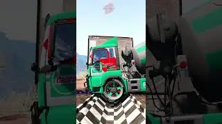 Chained Cement Trucks vs Upside Down Speedbump #shorts #beamng #beamngdrive #beamngcrashes #trucksvs