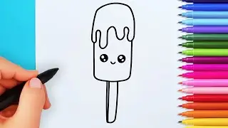 How to draw cute ice cream | Drawing and coloring kawaii ice cream