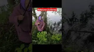 Бабушка рыбачка ловит рыбу своим кошкам. 