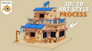 How to Create Ice Cream Shop in Blender 🍦| Grease Pencil & Toon Shader ✏️ 💫