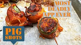 Pig Shots Bacon Wrapped Kielbasa stuffed with Cheese! Warning! UNHEALTHY Appetizer Big Green Egg BGE