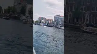 Charming Boats on the River in Haarlem: Dutch Scenic Views 🚤🌊 | #Shorts