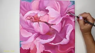 Peony Flower Painting on Canvas | Acrylic Painting Step by Step 