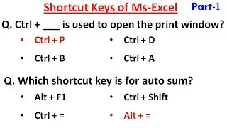 Top 50 MS Excel Shortcut Keys| Microsoft Office | Amazing Excel Shortcut Keys MCQ | Ms Office Mcq's