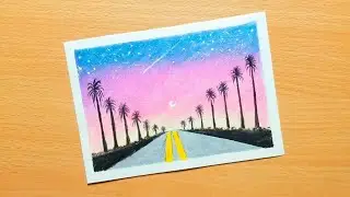 Evening Road Scenery Drawing With Oil Pastels For Beginners || Mim Art