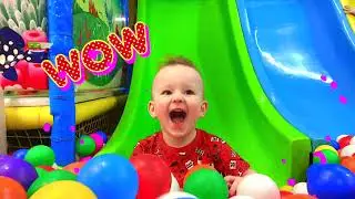 Yarik plays in a giant indoor playground with toys for kids