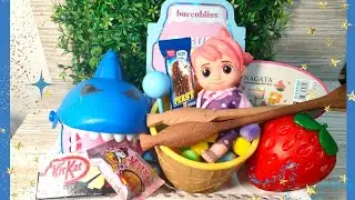 Asmr Sounds|Scary Satisfying Video|Hungry Shark Eats StrawBerry, doll, mask, Colorfull Craft, Brush.