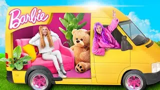 How to Make a Barbie House in a Car / 24 Hour Car Life Challenge!