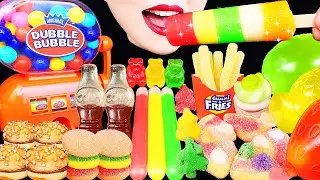 ASMR CANDY PARTY GUMMY FAST FOOD: FRIES, BURGERS, COKE BOTTLE,TIKTOK FRUIT JELLY, CUPCAKE, SOUR 먹방
