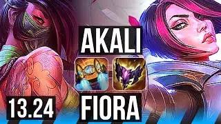 AKALI vs FIORA (MID) | 10/1/3, 6 solo kills, 800+ games, Godlike | KR Master | 13.24