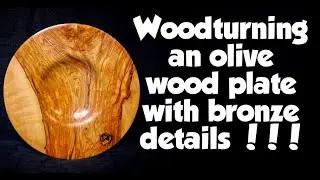 Woodturning an olive wood platter with bronze dust inlays
