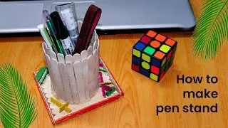 How to make pen stand with icecream sticks - Very easy craft ideas with icecream sticks - DIY Crafts