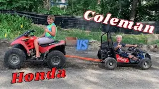 Honda 90 Four Wheeler VS Coleman 100 Go Cart - Tug of War, Donuts & Race