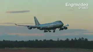Silk Way West Airlines Boeing 747-400F arrival pink night sky Oslo Airport
