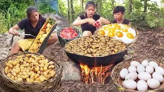 Survival Food Catching and Cooking Worm with wild recipe and eating for jungle food 