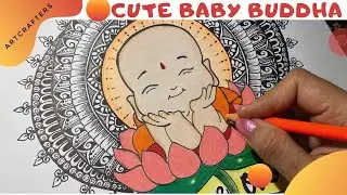 How to draw cute buddha Mandal Art for beginners, Cute baby Buddha drawing MANDALA Art