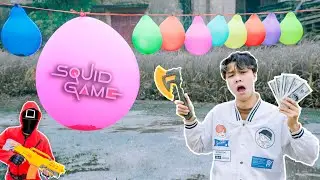 Banana TV : Green Light And Red Light SQUID GAME With Air Balloons Nerf Guns In Brick Factory
