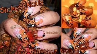 🎃My Halloween Nails Webs, Swirls & Color Drops/ Mis Uñas de Halloween Telarañas y remolinos