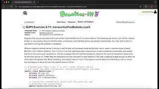 Exercise 8.11 (transactionFeeBankAccount) Java Tutorial || Practice-It