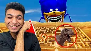 التحدي الأسطوري بين التي ريكس المنقرض العملاق ضد سونيك شين العملاق (المتاهه)😳 | Garry's Mod