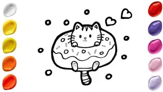 Drawing and Coloring Animals | Drawing Cute Kitten in Donut #drawingandcoloring