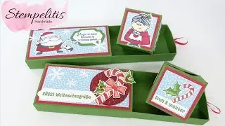 Pop Up Würfel in der Geschenkschachtel mit Weihnachtswerkstatt von Stempelitis