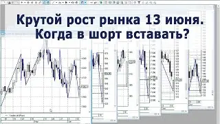 Трейдеру. Крутой рост рынка 13 июня. Когда в шорт вставать? Объёмы в стакане на продажу. И другое