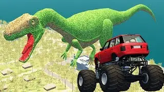 Beamng Drive - Jumping nearby the jaw Tyrannosaurus Rex (crash car after flight)