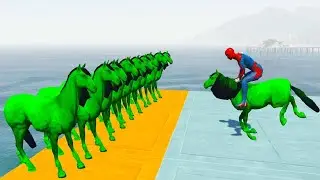 GTA V Water Ragdolls SPIDERMAN VS GREEN HORSE GTA 5 Superhero Battle, Euphoria Physics,JumpFails 1