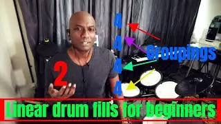 2 Linear drum fills in groupings of 4 + 4 + 4 + 4 for beginners!