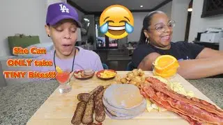 MADE MY WIFE EAT A TINY BREAKFAST WITH TINY UTENSILS TO SEE HOW SHE REACTS