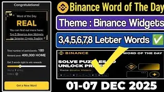 Binance Word of the day today Crypto Bitcoin theme Binance Widgets wotd wodl answer 1-7 December 25