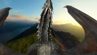 Chroma key Flying bird dragon  Flies over mountains, forests, fields, and seas on a green background