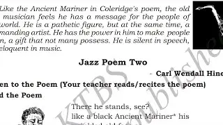 Jazz Poem Two Line by Line Explanation in Hindi SSLC Class 10