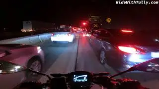 Sketchy Lane Splitting @ Night On The California Freeway | 2021 Kawasaki Z650 | Beginner | GoPro 9