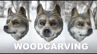 Wood sculpture of a wolf