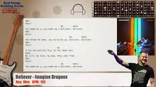 🎸 Believer - Imagine Dragons Guitar Backing Track with chords and lyrics