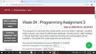 NPTEL#Programming in Java#Quiz Week4#Week 4 Programming Assignment#2024 July