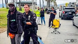 𝗦𝗧𝗥𝗘𝗘𝗧 𝗔𝗥𝗧𝗜𝗦𝗧 𝗗𝗘𝗧𝗔𝗜𝗡𝗘𝗗: LAPD Issues Citation to Boardwalk Performer Amid Homeless Sweep