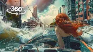 360° Survive Tornado, Hurricane, City Flood and Drowning with Girlfriend VR 360 Video 4K Ultra HD