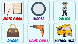 English Vocabulary with Picture for Kids | Learn School Items, Colours, Shapes, Accessories, Tools