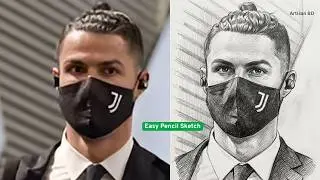 Drawing of  Sketches Cristiano Ronaldo with Marks / Draw Cr7 Football Player From Qatar World Cup