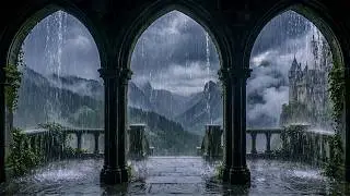 Rainy Medieval Castle Balcony 🌧️ Thunderstorm Ambience for Sleep & Focus