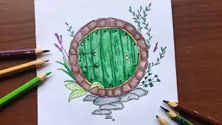 Desenho bonito para desenhar. Porta mágica e misteriosa no meio da floresta. NARRADO